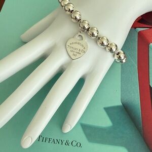 🩵8mm Hardware Bead Please Return To Tiffany Heart Pendant Bracelet